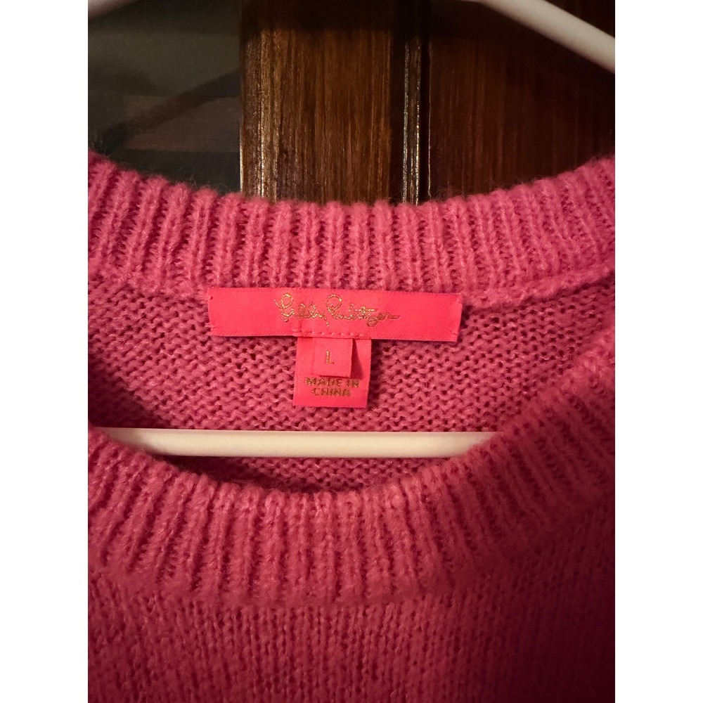 Lilly Pulitzer Stila Stilla Pink Embellished Beaded Wool Blend Sweater Large - Picture 4 of 7